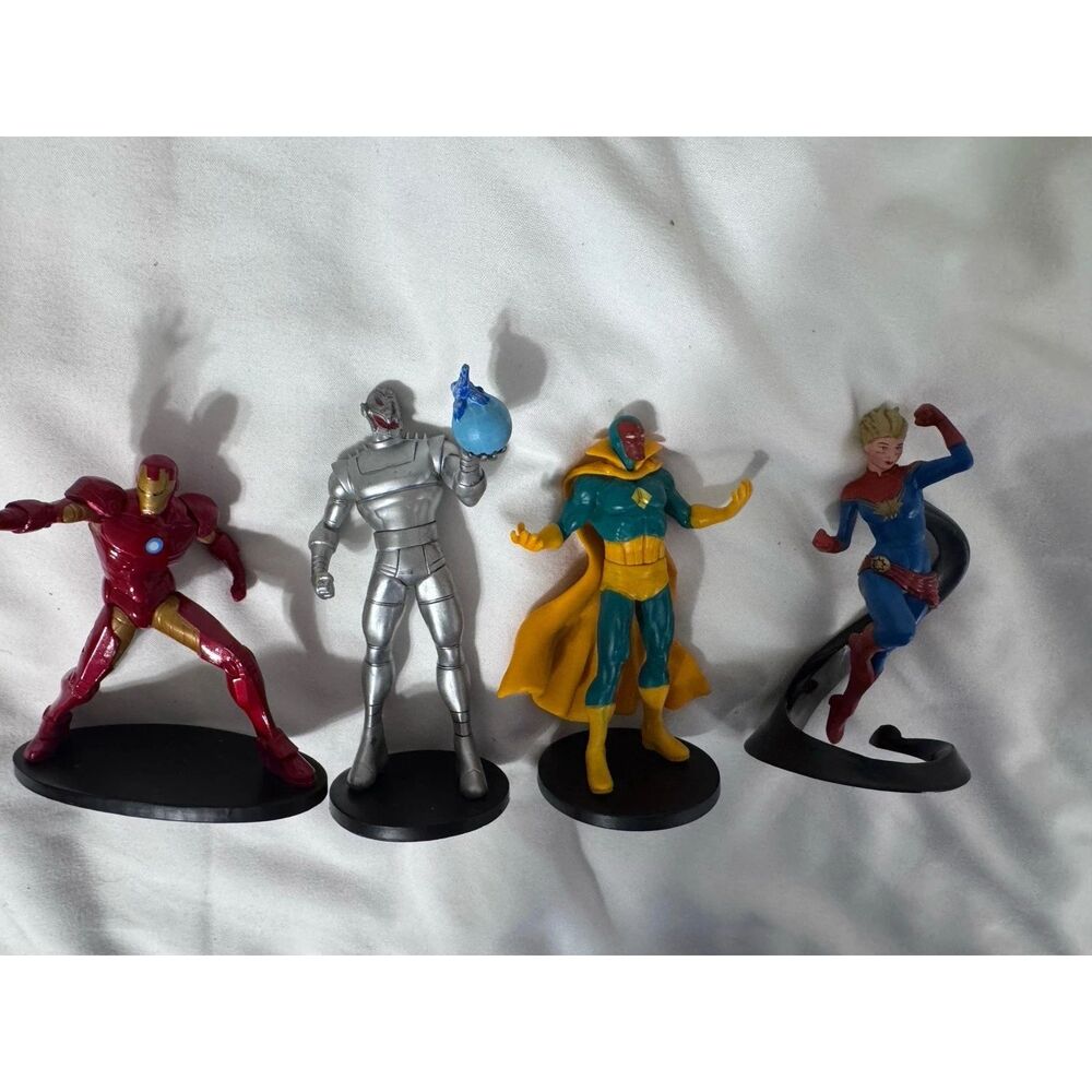4 Marvel Figurines- Iron Man, Vision, Ultron, Captain Marvel